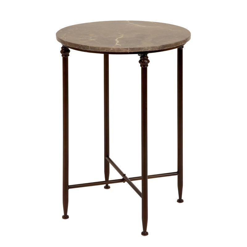 Round Black Metal Accent Table with Marble Top