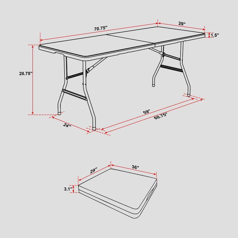 Techni Home 6' Folding Table with Easy-Carry Handle Granite White