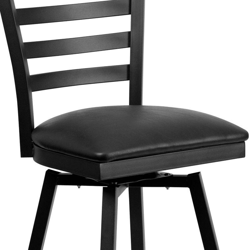 Essential Swivel Black Vinyl & Metal Barstool with Ladder Back