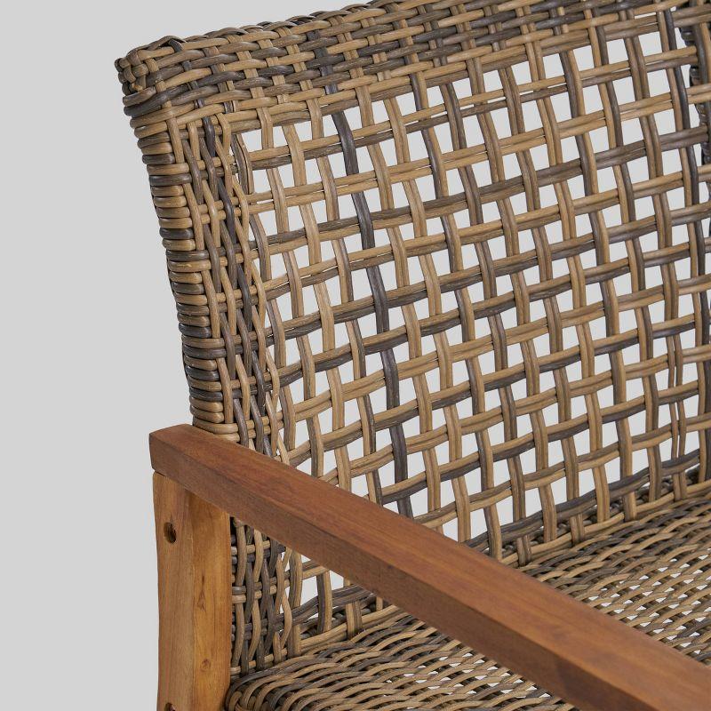 GDFStudio Jean Outdoor Acacia Wood and Wicker Loveseat, Brown