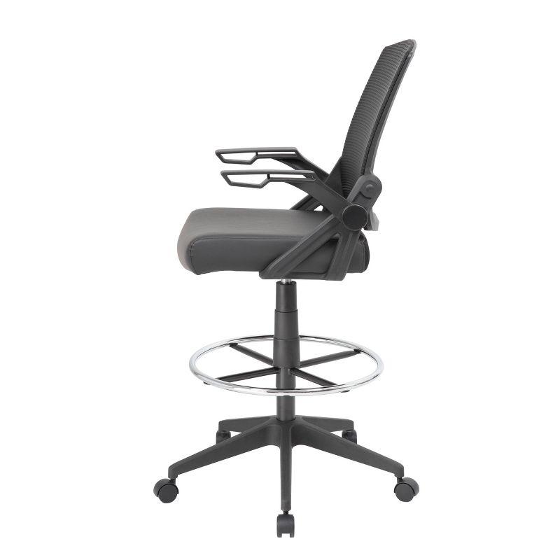 Boss Office Products Drafting Stool with Flip Arms Mesh Black: Adjustable for Tall Desks, Ergonomic Design, Nylon Frame