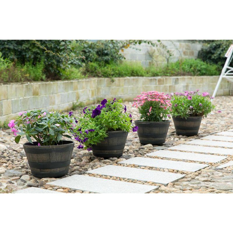 ardenised 4-Piece Round Half Barrel Flower Pots Rustic Farmhouse Style Faux Wood Planter Containers for Indoor & Outdoor Use