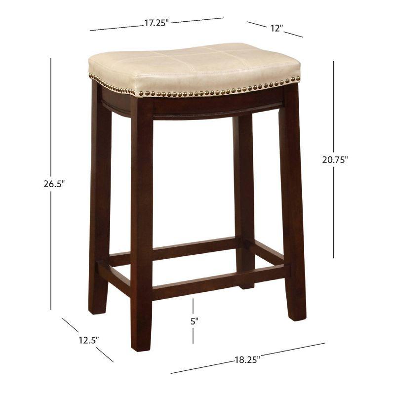 Beige Faux Leather Saddle Counter Stool with Wood Frame