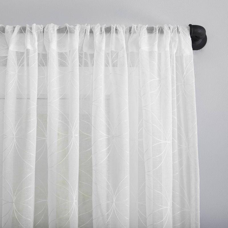 63"x50" Tamaryn Embroidered Trellis Sheer Rod Pocket Curtain Panel White - No. 918: Modern Polyester Curtains