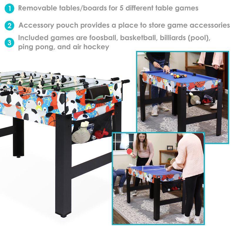 Sunnydaze Indoor Sport Collage 2-Player 5-in-1 Multi-Game Table with Billiards, Push Hockey, Foosball, Ping Pong, and Basketball - 45"