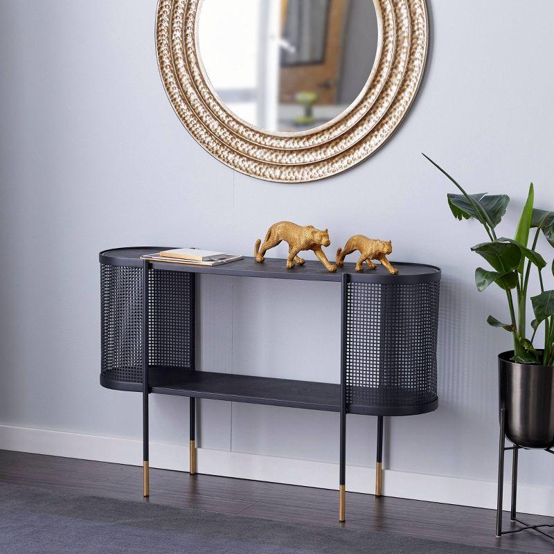 Elegant Black Metal Console Table with Storage Shelf