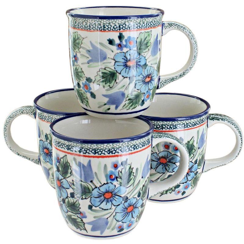 Blue Rose Polish Pottery Ballina 4 Piece Coffee Mug Set