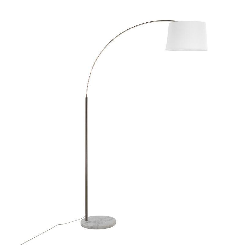 LumiSource March Contemporary Floor Lamp in White Marble and Nickel with White Linen Shade: Arc Design, UL Listed, 60W, Modern Style