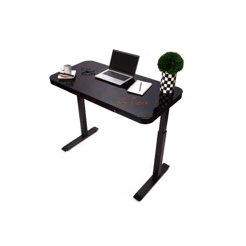 Black Adjustable Height Glass Standing Desk with USB Port and Drawer