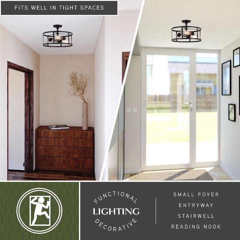 VAXCEL Akron 15-in W Bronze Farmhouse Round Cage Semi Flush Mount Ceiling Light
