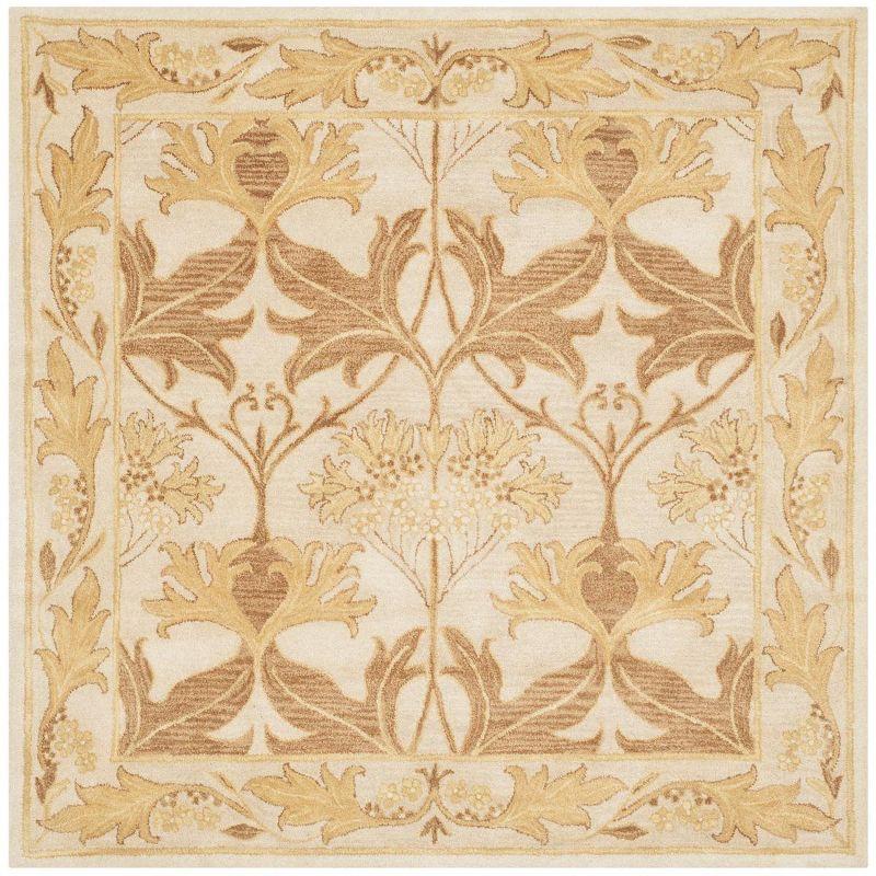 Heirloom Elegance 6' Square Hand-Tufted Wool Rug in Beige and Gold