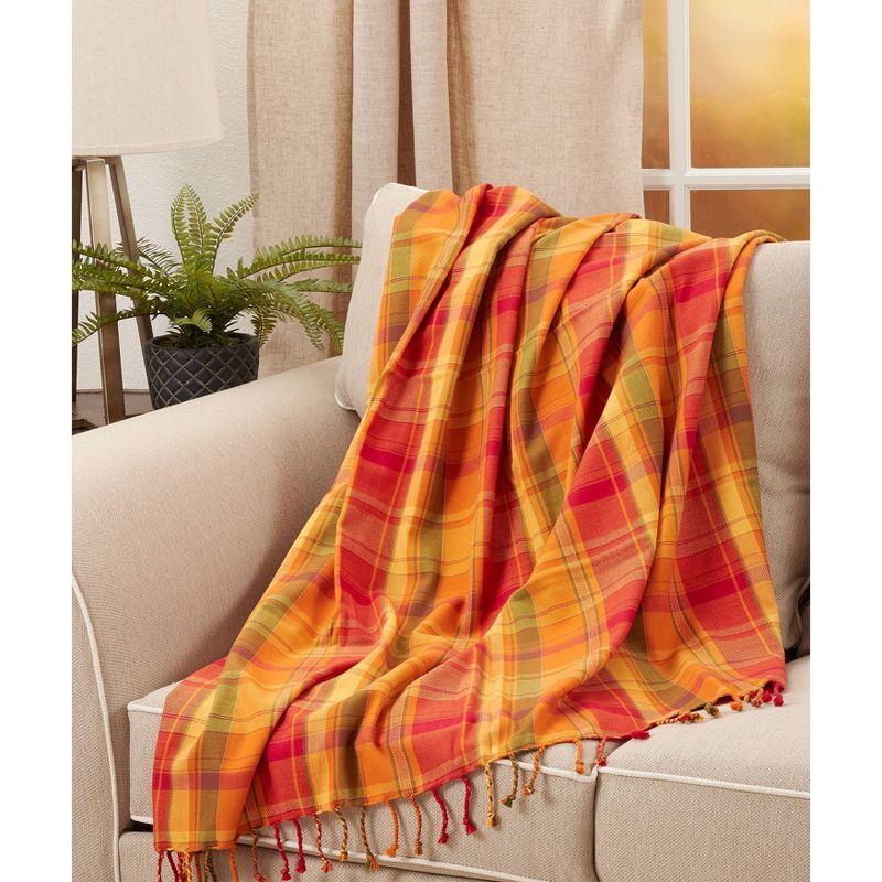 50"x60" Harvest Plaid Cotton Throw Blanket Orange - Saro Lifestyle: Soft, Woven, Farmhouse Style