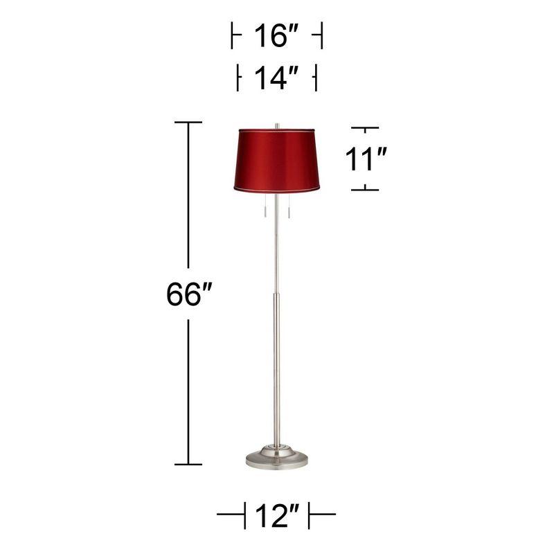 Brushed Nickel Floor Lamp with Red Satin Drum Shade