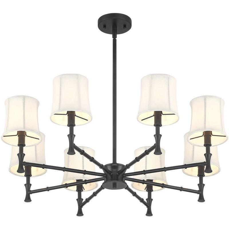 Franklin Iron Works Kenna Black Chandelier Lighting 28 1/4" Wide Modern White Drum Shade 8-Light Fixture for Dining Room House Foyer Kitchen Island