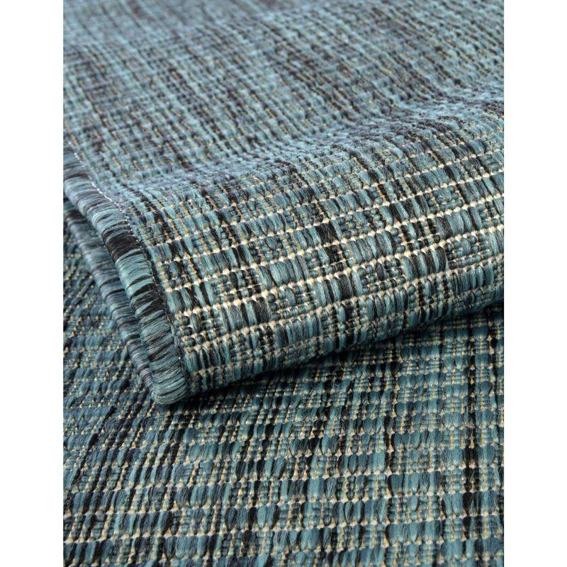 Teal and Navy Blue 9' x 12' Outdoor Flat Woven Rug