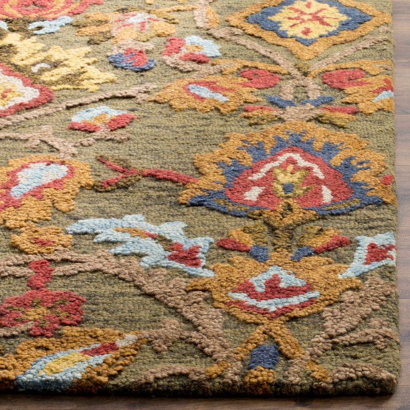 Handmade Green and Multi Wool Floral Runner Rug