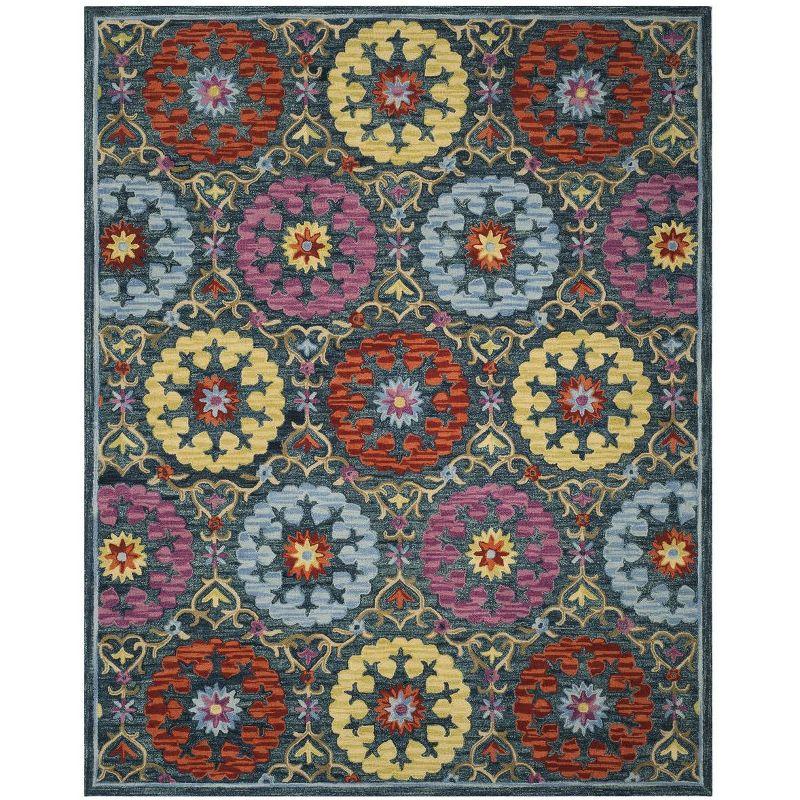 Suzani SZN328 Hand Hooked Indoor Area Rug - Blue/Multi - 8'x10' - Safavieh.