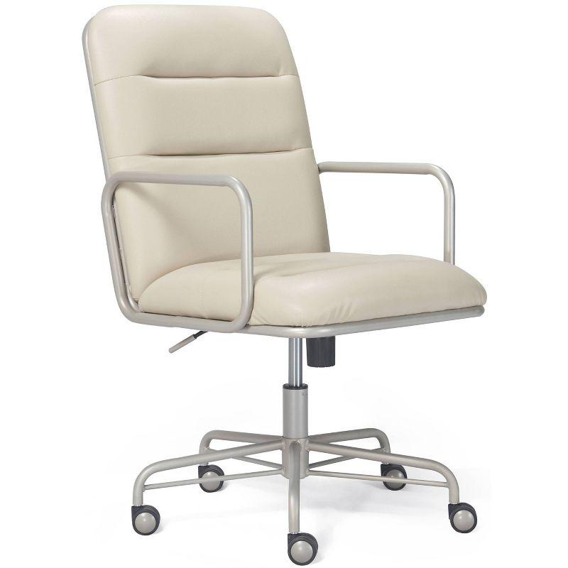 Ivory White Executive Leather Swivel Chair with Metal Frame