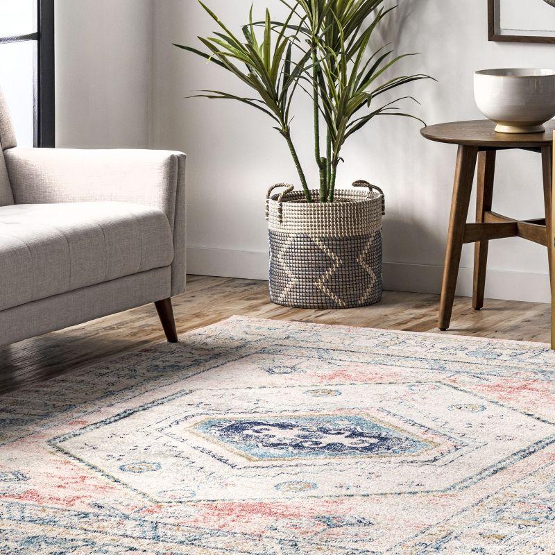 Distressed Blue Oriental 5' x 7' Synthetic Easy-Care Area Rug