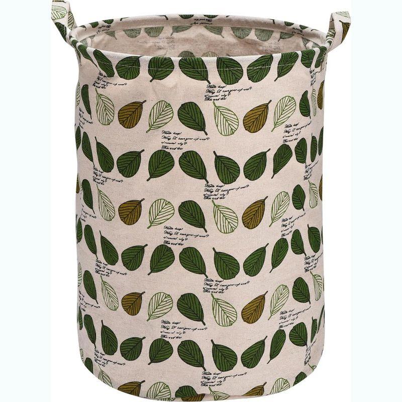 Light Green Leaf Pattern Collapsible Canvas Kids Hamper