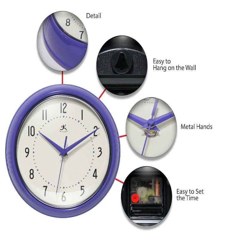 9.5" Retro Round Wall Clock Purple - Infinity Instruments: Indoor Decorative Timepiece for Kitchen