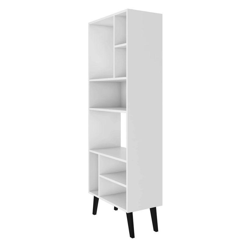 Manhattan Comfort 60.03" Tall Warren Bookshelf White/Black Feet - Manhattan Comfort: Mid-Century Modern 8-Shelf Storage, Matte Finish