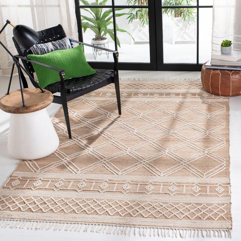 Ivory and Natural Wool Flat Woven Rectangular Area Rug