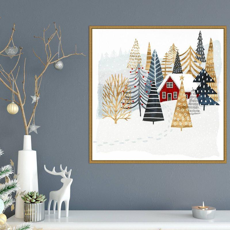 22" x 22" Christmas Chalet I Tree Framed Wall Canvas - Amanti Art