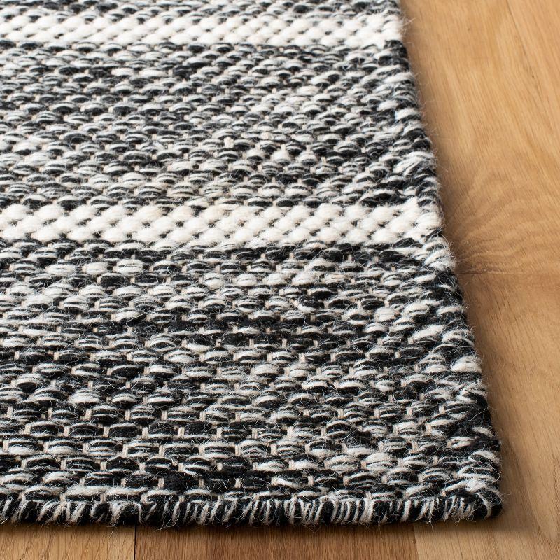 Handmade Black and Ivory Stripe Wool 4' x 6' Area Rug