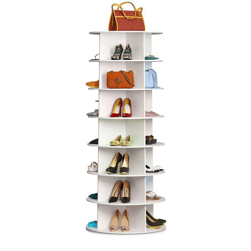 7 Tier Rotating Shoe Rack Tower, Revolving Shoe Rack Storage, Round Carousel Vertical Handbag and Shoe Organizer ,White-SpaceAid®