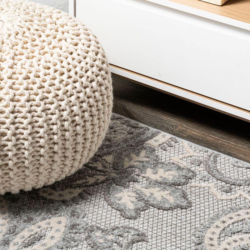 2'x8' Gordes Paisley High-Low Indoor/Outdoor Area Rug, Light Gray - JONATHAN Y