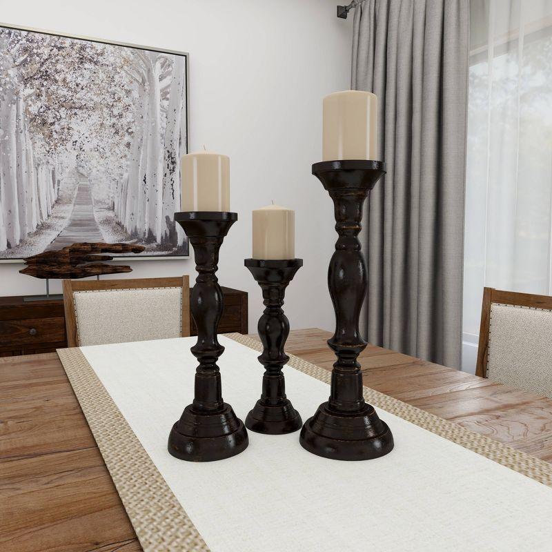 3 Piece Wood Tabletop Candlestick Set