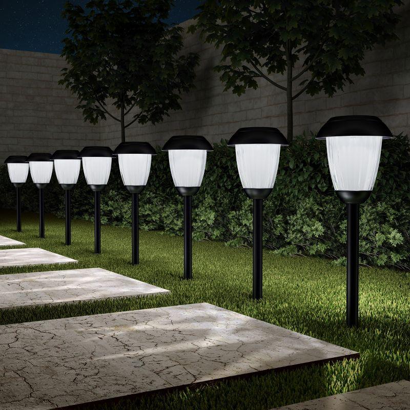 Set of 8 Solar Outdoor Lights - 16-Inch-Tall Stainless-Steel Path Stake Lighting for Garden, Landscape, Yard, and Driveway by Nature Spring