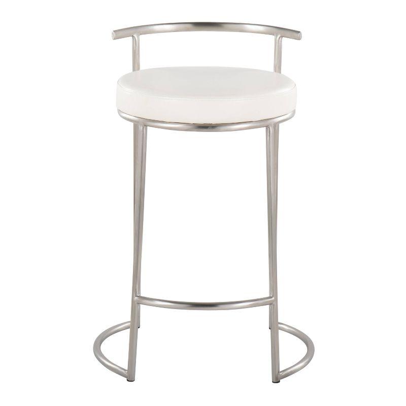 White Metal Round Counter Stool with Padded Seat, 26"