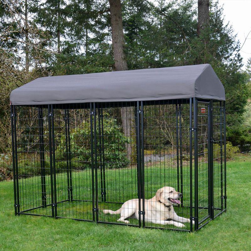 Lucky Dog STAY Series Black Powder Coat Steel Frame Villa Dog Kennel with Waterproof Canopy Roof and Single Gate Door