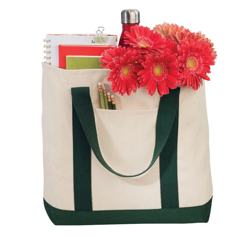 Natural and Forest Green Cotton Twill Two-Tone Tote Bag