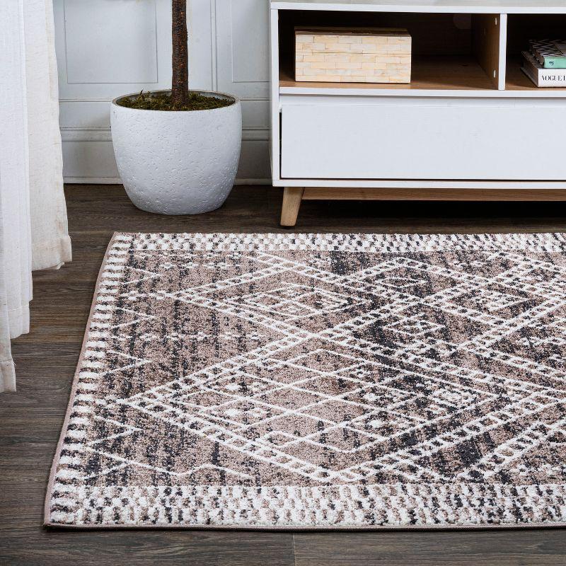 Ivory and Brown Moroccan-Inspired Easy-Care Area Rug