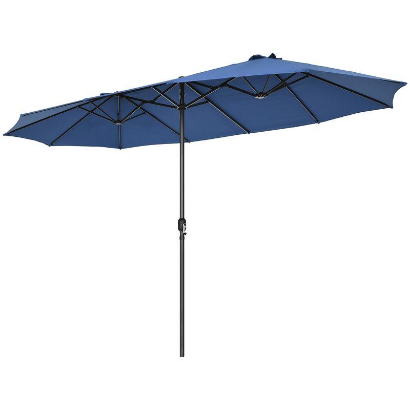 Navy Double-Sided 15ft Patio Umbrella with Hand Crank