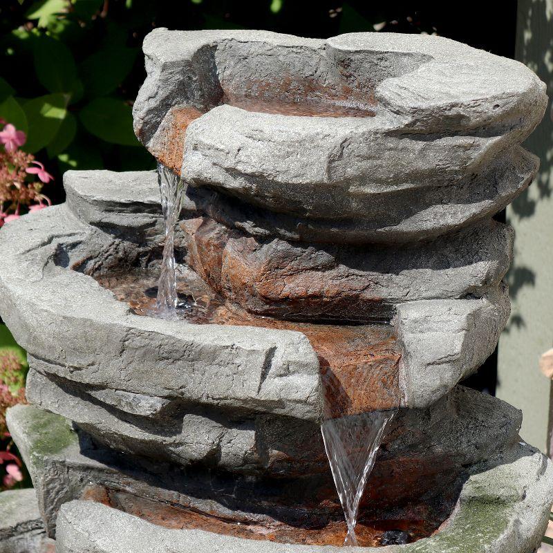 Sunnydaze 31"H Electric Polyresin and Fiberglass Lighted Cobblestone Waterfall Outdoor Water Fountain with LED Lights