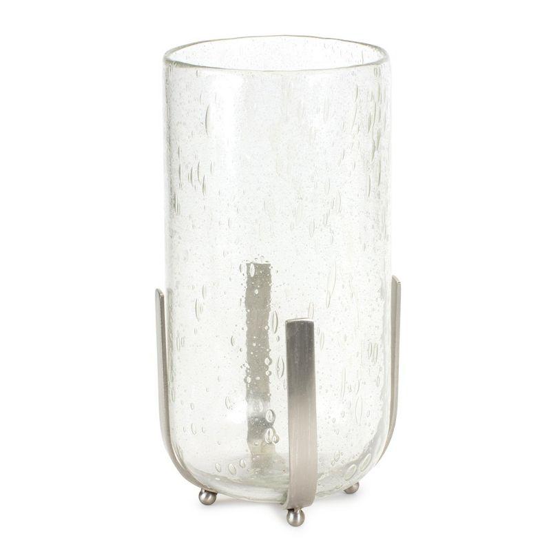 Winter Silver Glass Hurricane Candle Holder