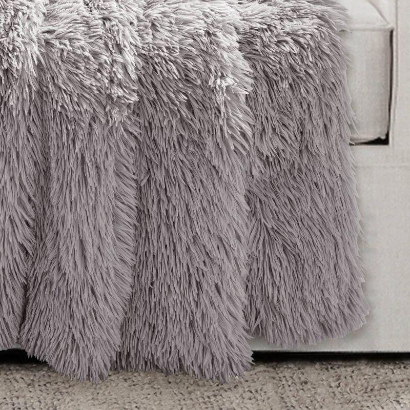 Lavish Light Gray Faux Fur 60"x50" Reversible Throw Blanket