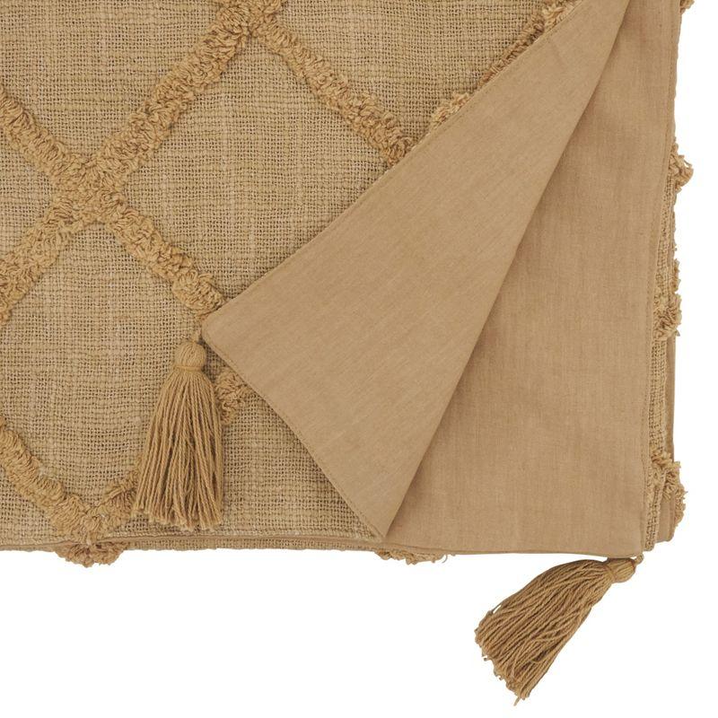 Beige Cotton Diamond Tufted Table Runner with Tassels