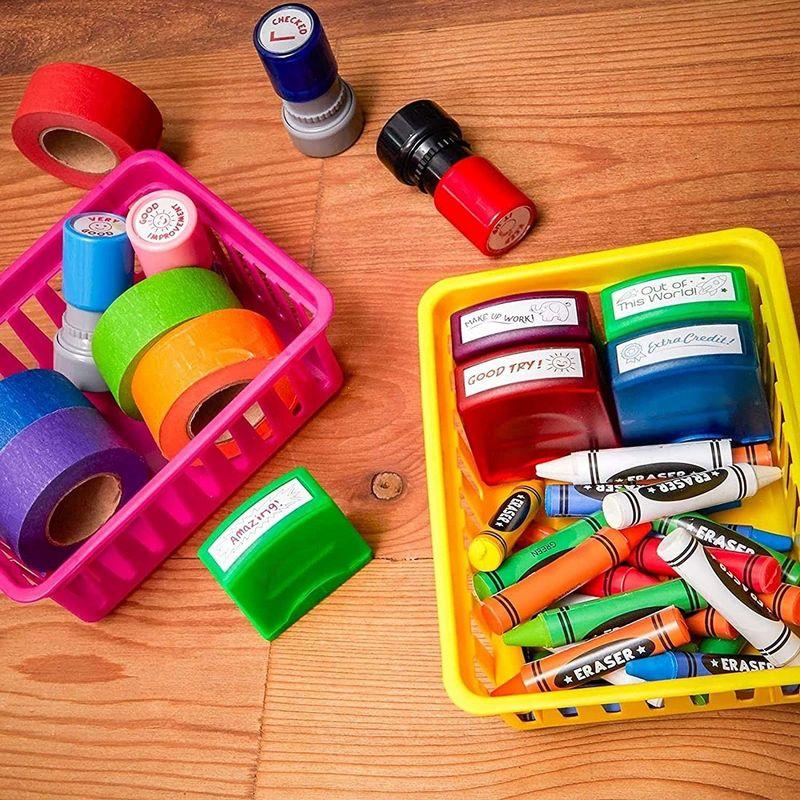 Bright Creations 12 Pack Colorful Plastic Classroom Storage Bins for Organizing Rainbow Containers for Kids School Supplies, 6 Colors, 6.1 x 4.8 in