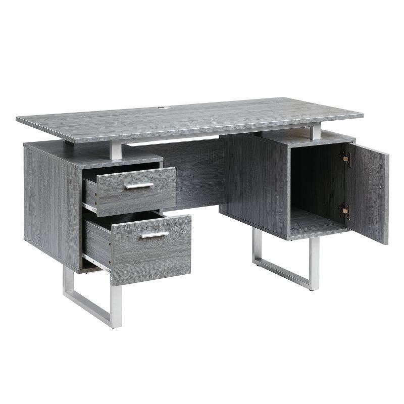 Modern Office Desk with Storage Gray - Techni Mobili: Sleek Metal Legs, File Cabinet, Floating Top