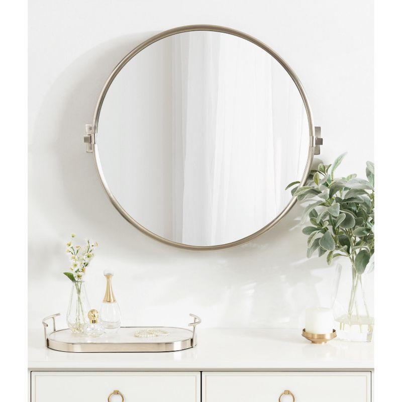 Elegant Silver Round Pivot Wall Mirror, 26x24 Inch