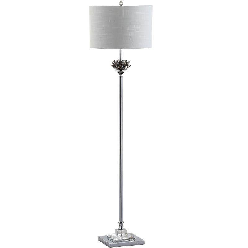 Amelia Lotus 59" White Linen Drum Shade Crystal Floor Lamp