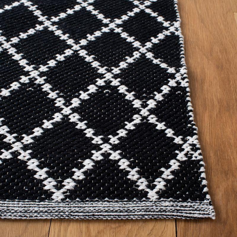 Coastal Black Cotton Flat Woven Handmade Rectangular Rug