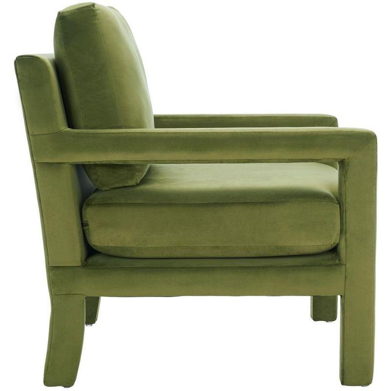 Olive Green Velvet and Wood Accent Chair