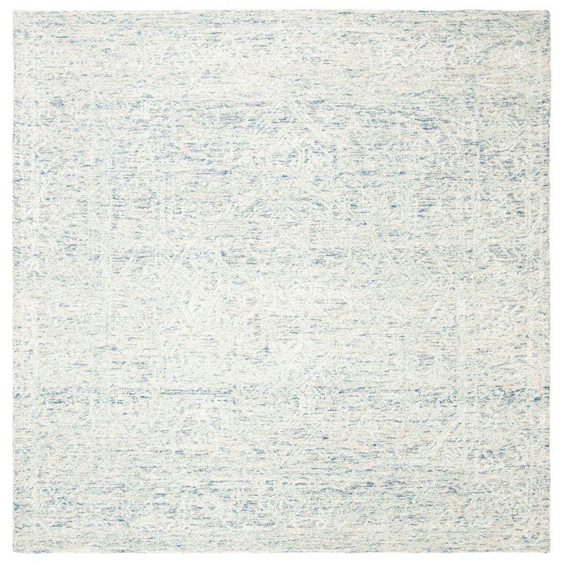 Blue and Ivory Square Hand-Tufted Wool Area Rug