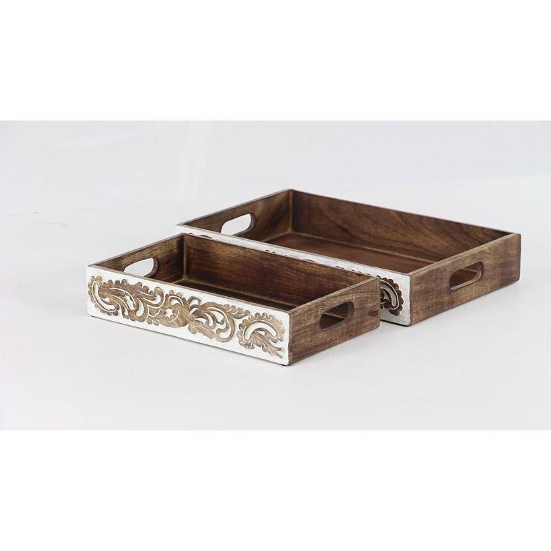 Traditional Mango Wood Rectangular Tray Set with Handles